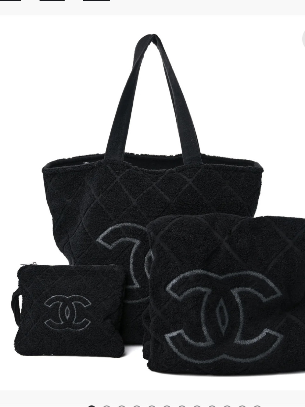 CHANEL Black Quilted Terry Tote with Matching Pouch and Pillow